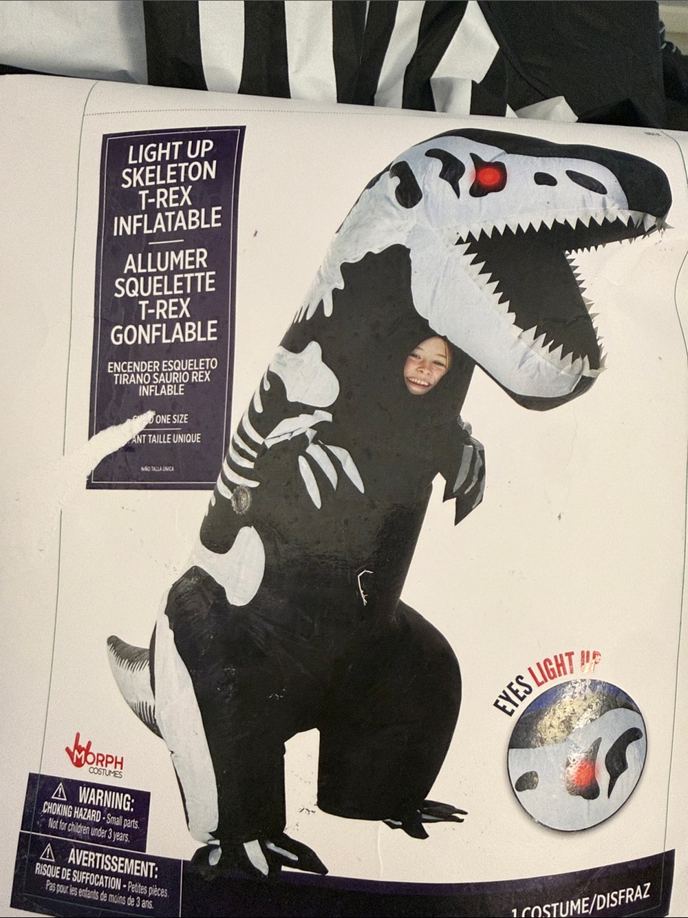 Light Up Skeleton T-Rex Inflatable Costume - Black & White